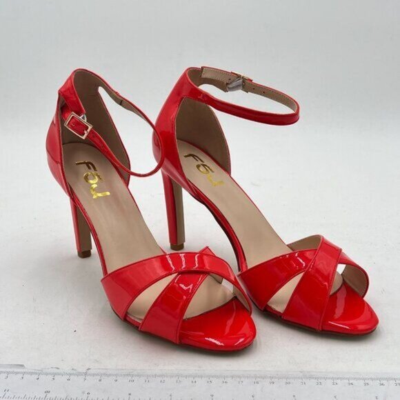 FSJ Red Peep Toe Sandals High Heels Pumps Cross Strap Two Piece Summer Shoes - Picture 4 of 8